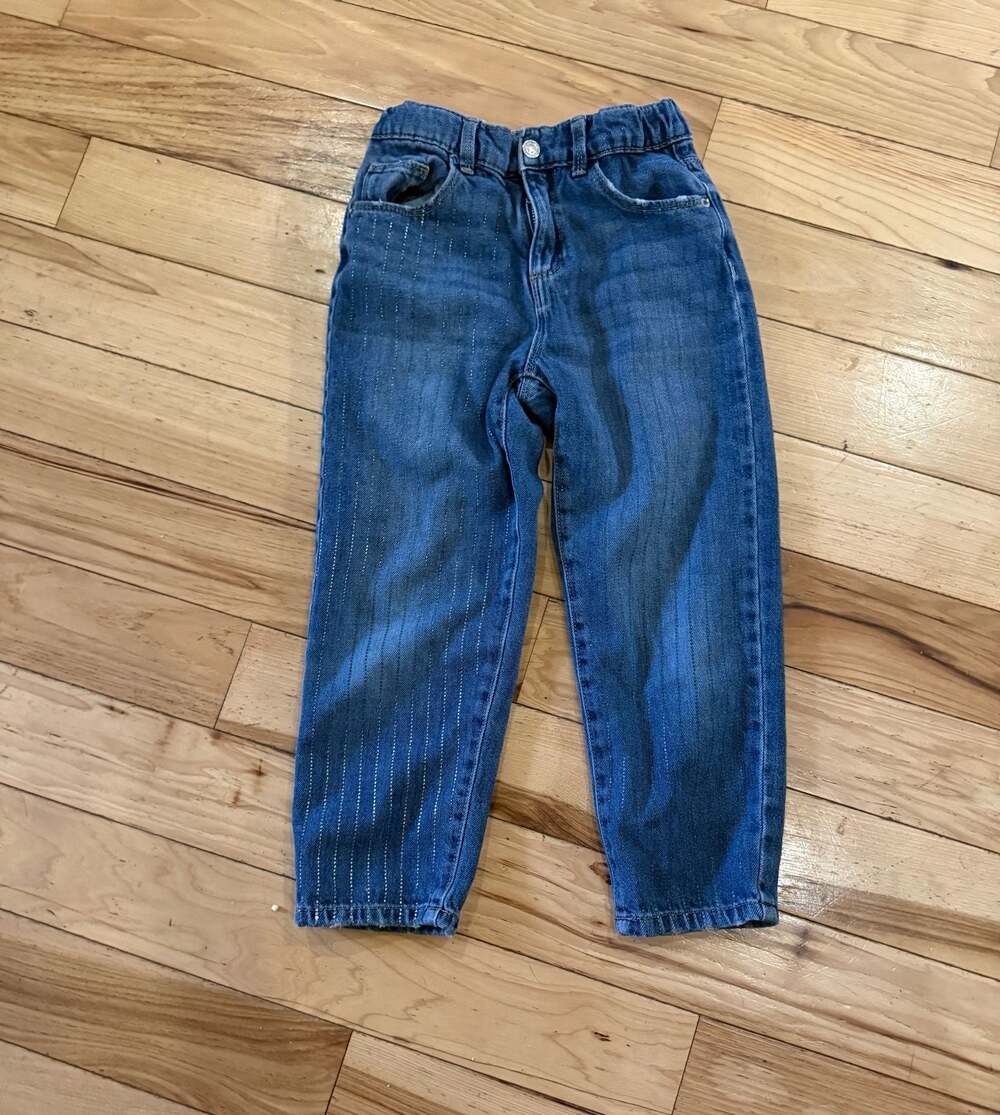 Zara Girls Striped Denim Jeans with Elastic Waist, Size 5-6 Years
